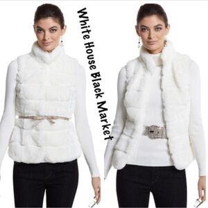 WHBM Faux Fur Vest in Cream white with belt Women's M like new hooks shut EUC
